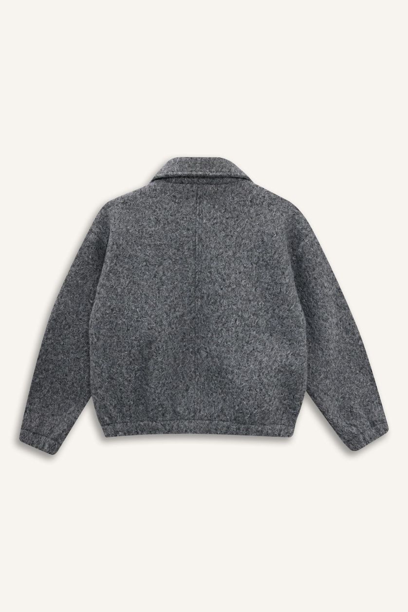 بناتي رمادي جاكيت بومبر بناتي بسوستة وياقة بولو