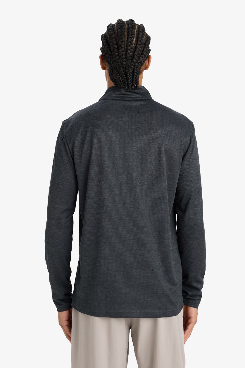 Erkek Antrasit Melanj Slim Fit Dar Kesim Dik Yaka Çabuk Kuruyan Nefes Alabilen Esnek Kumaş Fermuarlı Sporcu Uzun Kollu Body