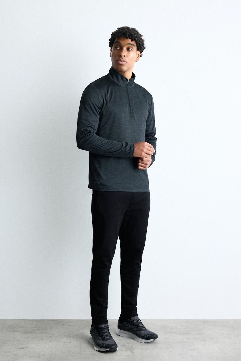 MESHKUJ Anthracite Melange Slim Fit Mock Neck Sports Top