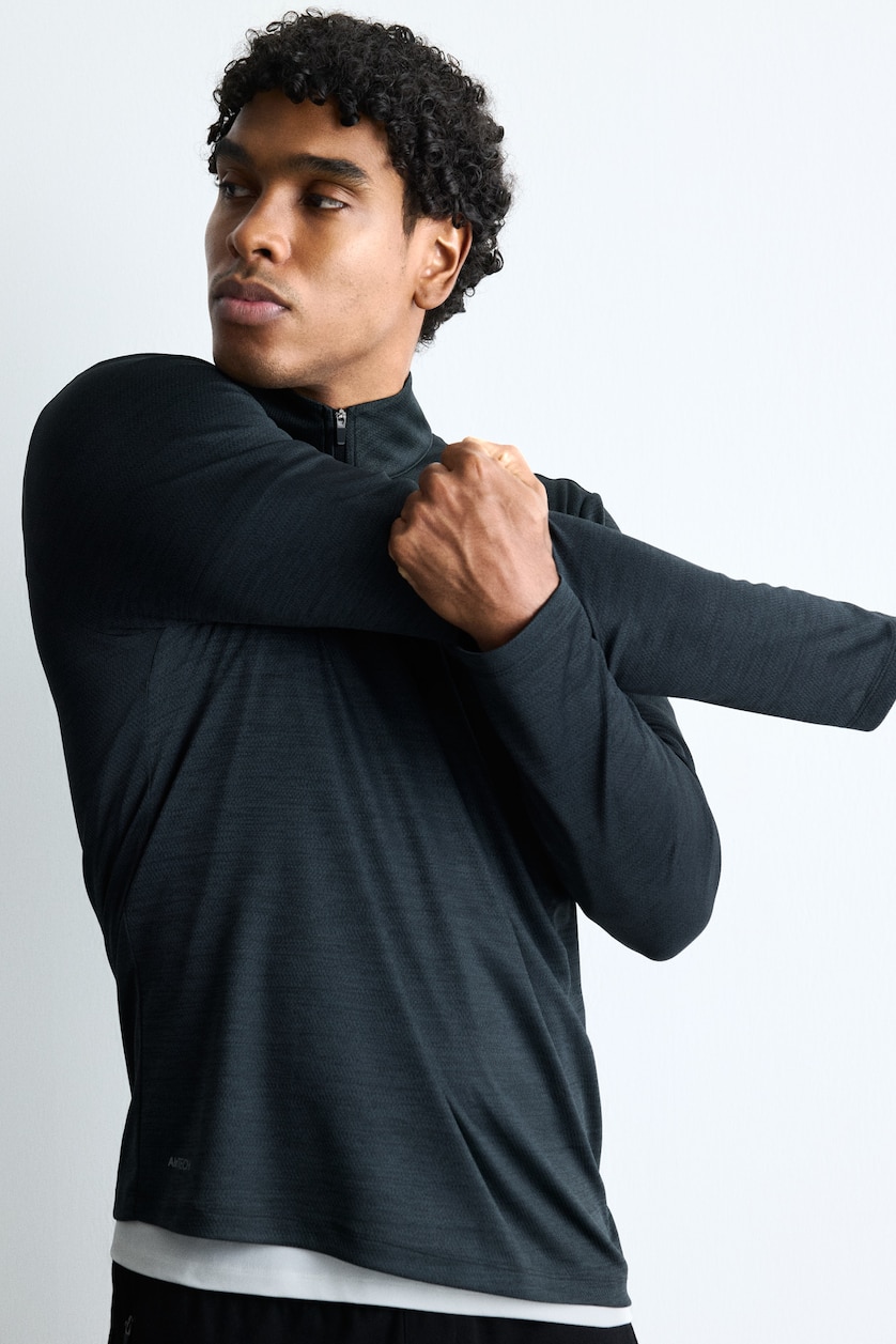 MESHKUJ Anthracite Melange Slim Fit Mock Neck Sports Top