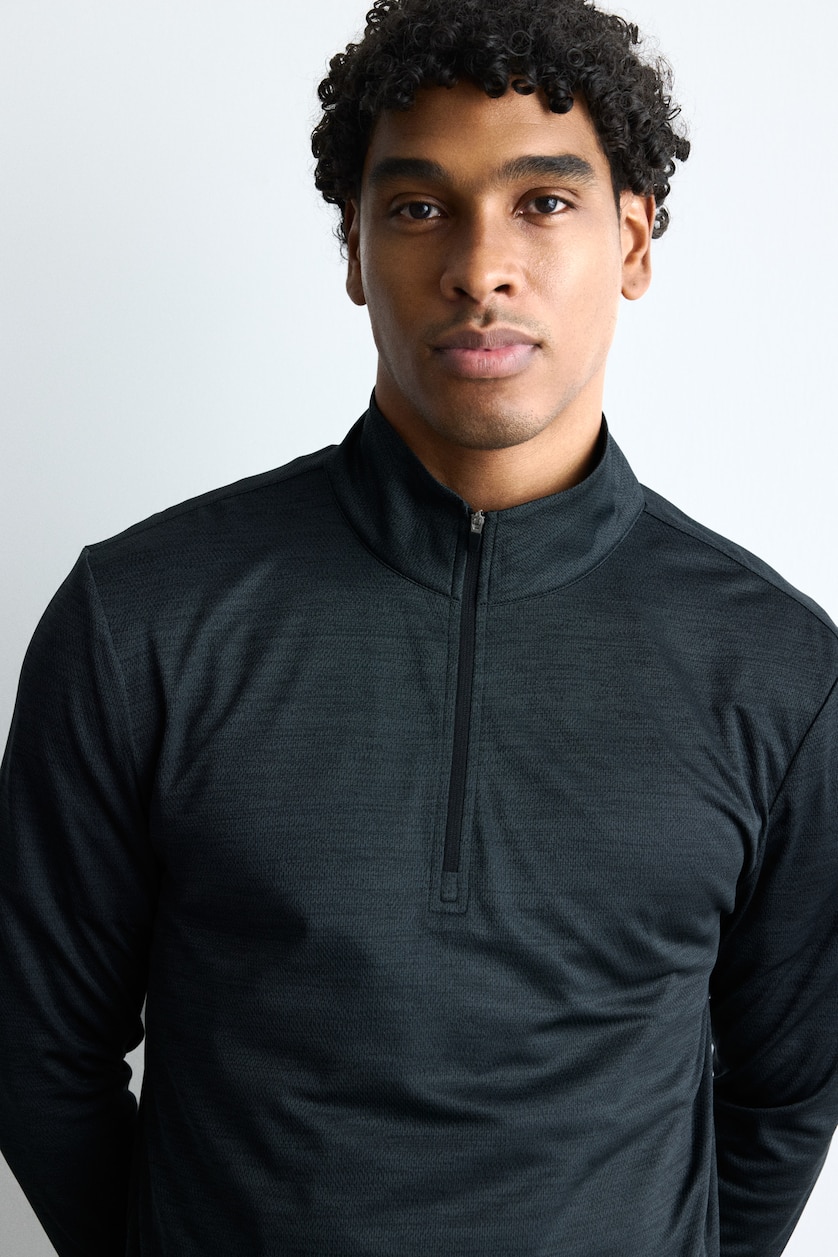 MESHKUJ Anthracite Melange Slim Fit Mock Neck Sports Top