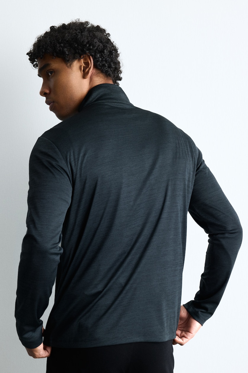 MESHKUJ Anthracite Melange Slim Fit Mock Neck Sports Top