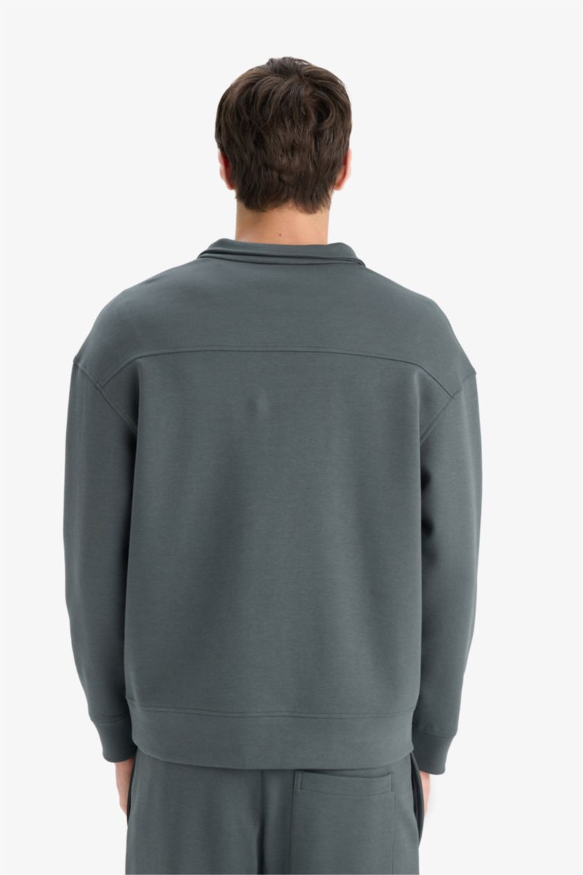 Мужчины Темный петроль Свободный фит, высокий воротник, свитшот из ткани скуба