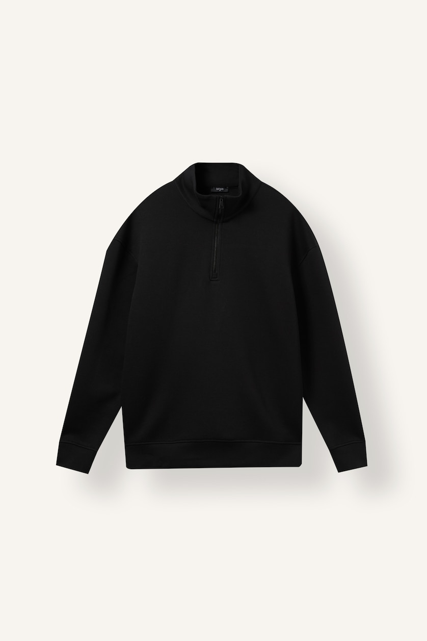 Men Black Boxy Fit Scuba Fabric Sweatshirt