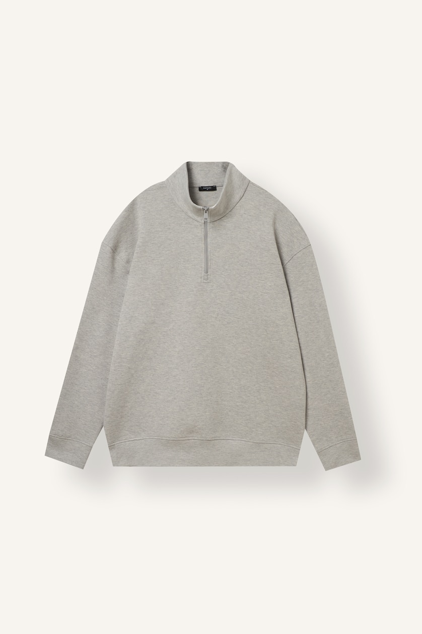 Men Grey Melange Boxy Fit Scuba Fabric Sweatshirt