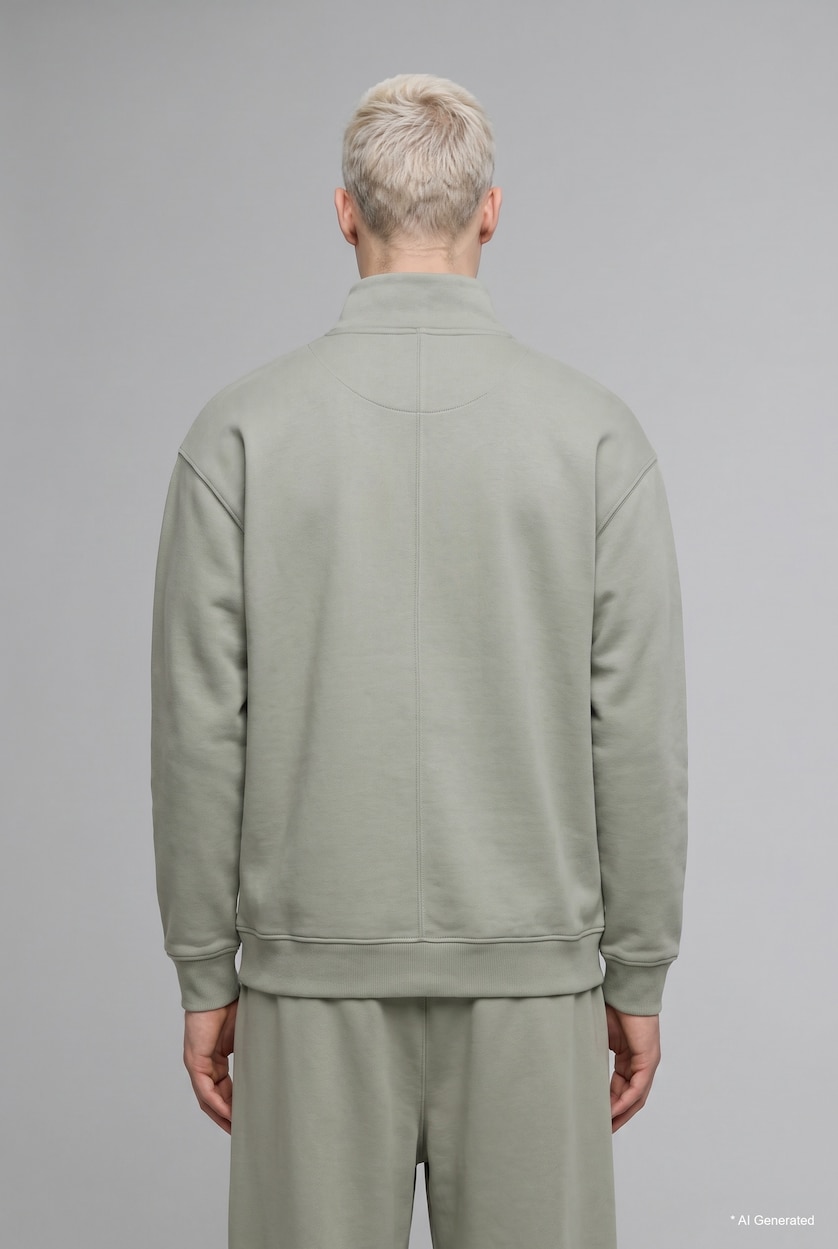 رجال كاكي فاتح Boxy Fit Scuba Fabric Stand Collar Sweatshirt