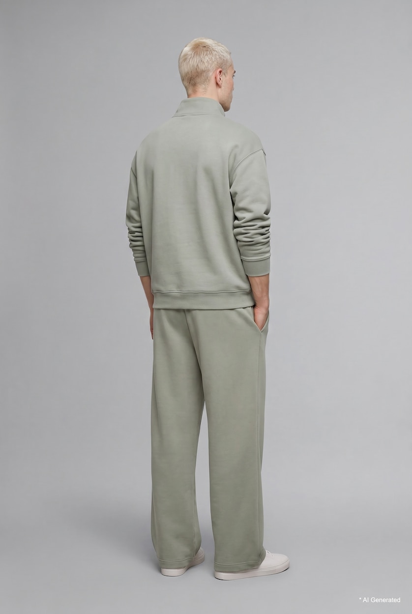 رجال كاكي فاتح Boxy Fit Scuba Fabric Stand Collar Sweatshirt
