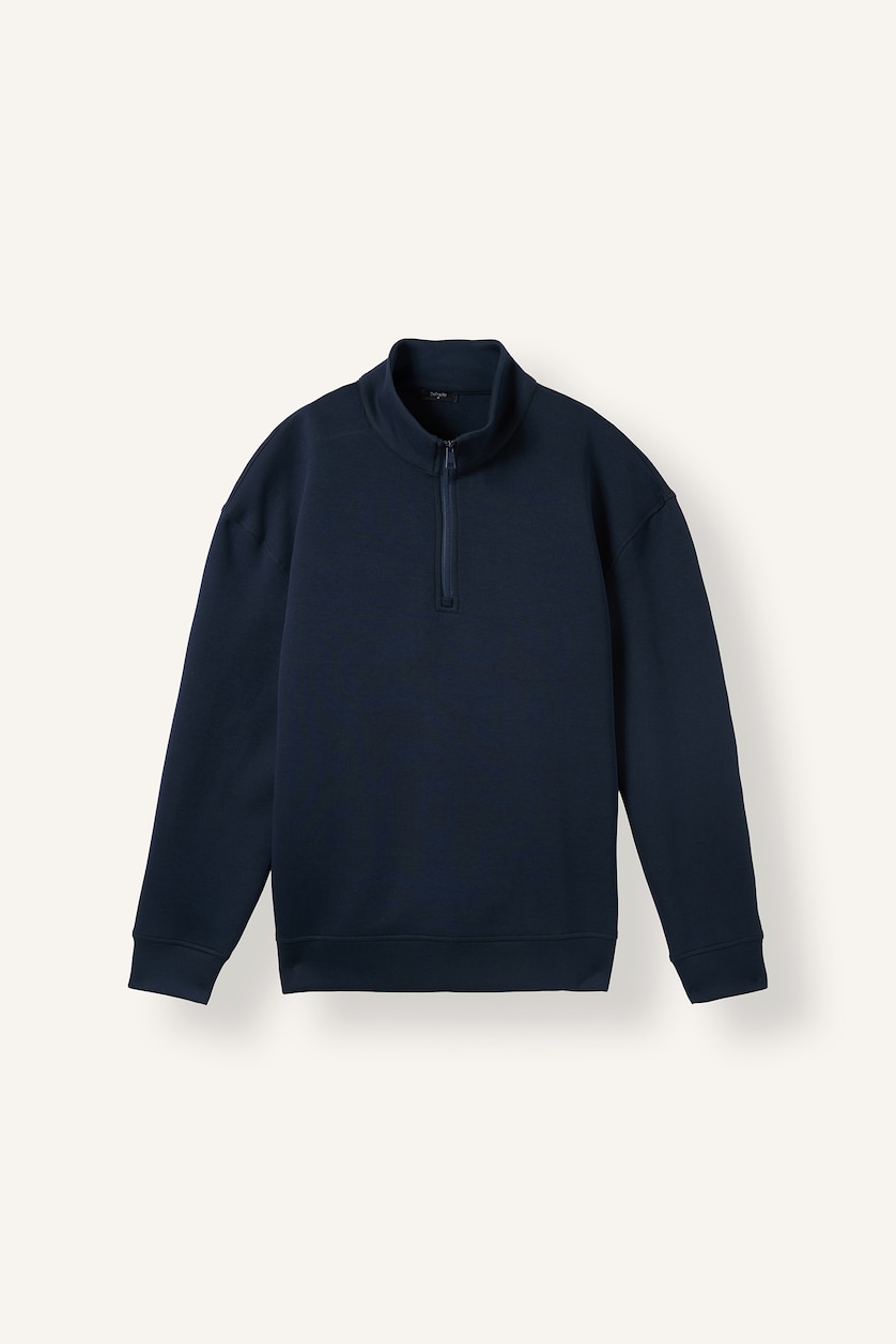 Erkek Lacivert Boxy Fıt Skuba Dalgıç Kumaş Sweatshirt