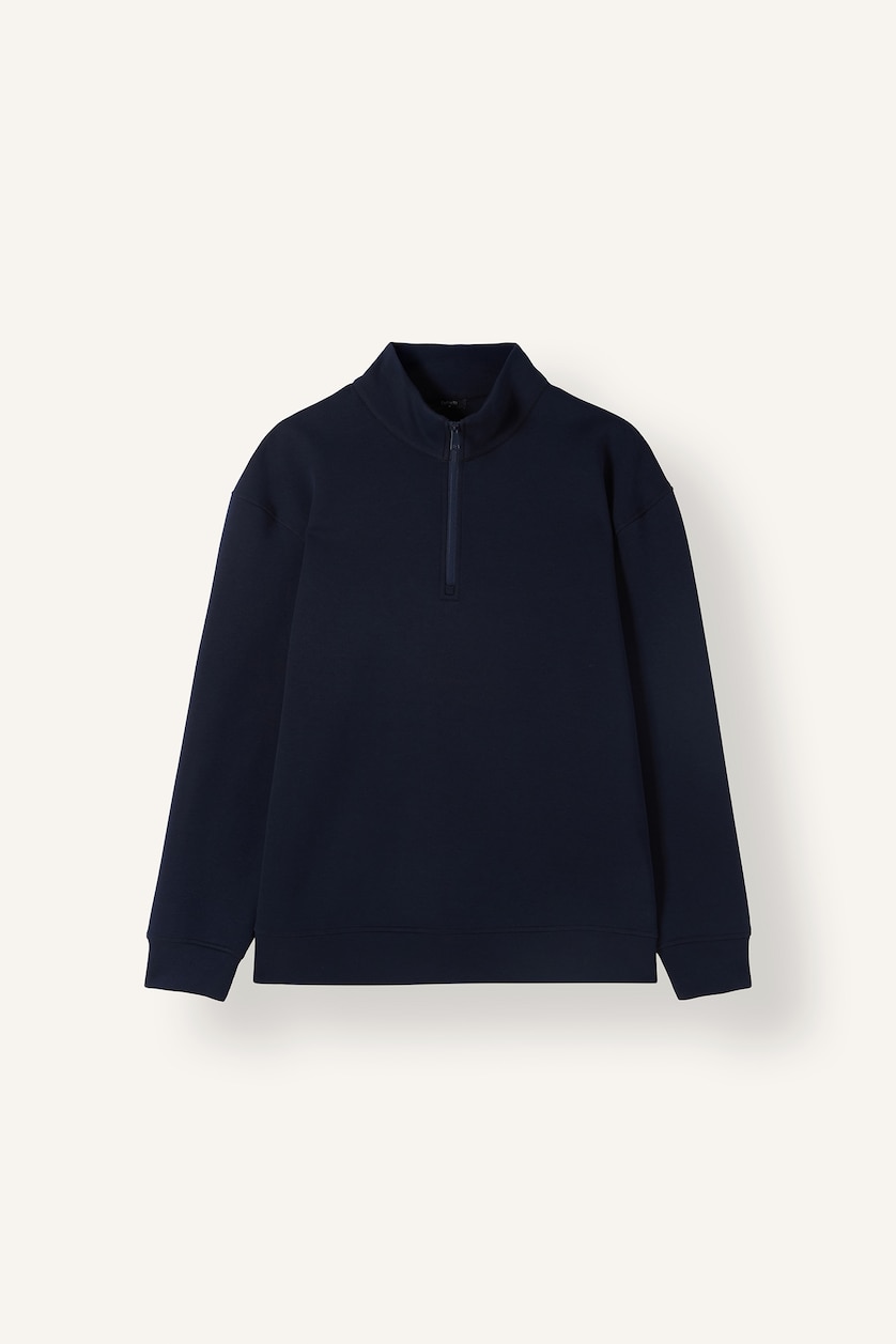MAN NAVY Boxy Fit Scuba Fabric High Neck Sweatshirt