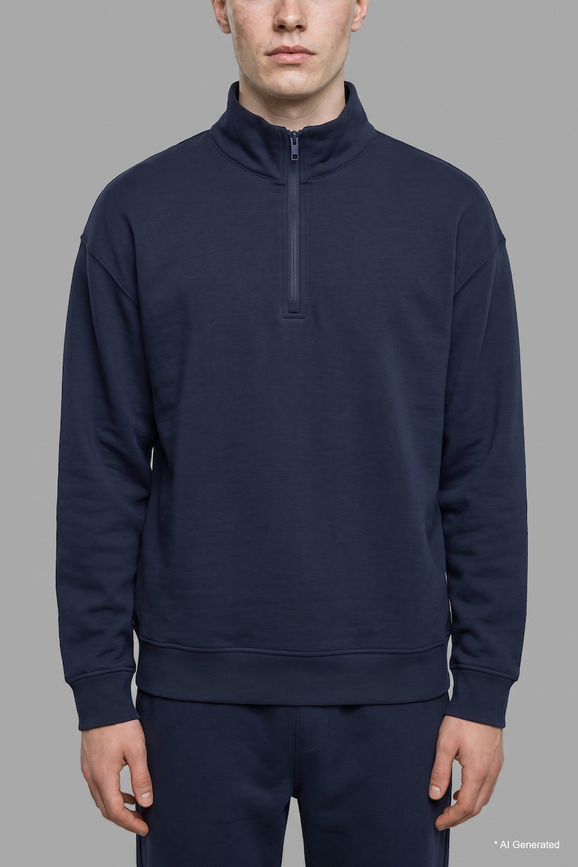 MAN NAVY Boxy Fit Scuba Fabric High Neck Sweatshirt