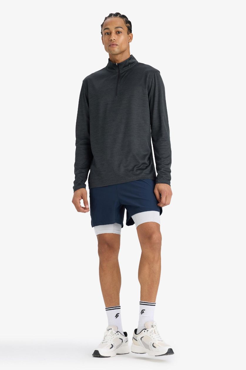 Erkek Lacivert Slim Fit Dar Kesim Sporcu İçi Taytlı Kısa Paça Şort