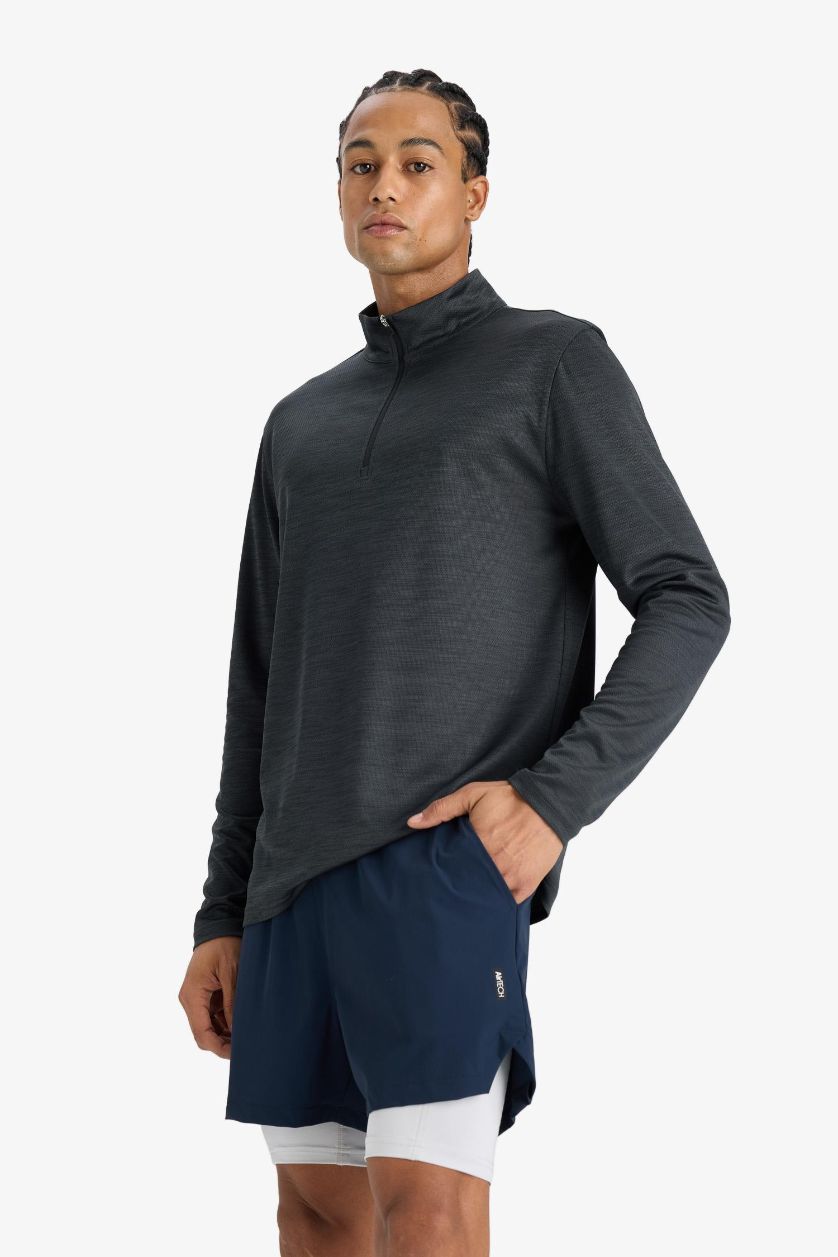 Erkek Lacivert Slim Fit Dar Kesim Sporcu İçi Taytlı Kısa Paça Şort