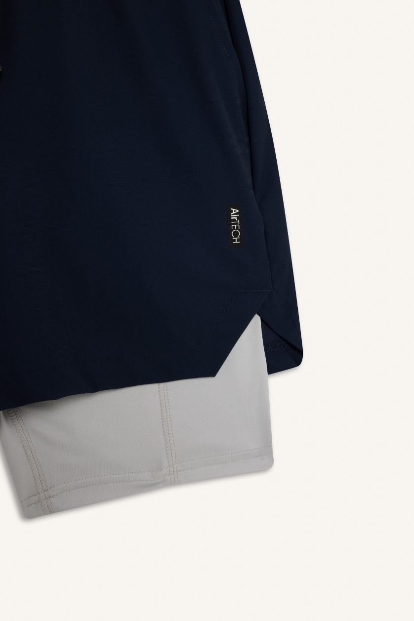 Erkek Lacivert Slim Fit Dar Kesim Sporcu İçi Taytlı Kısa Paça Şort