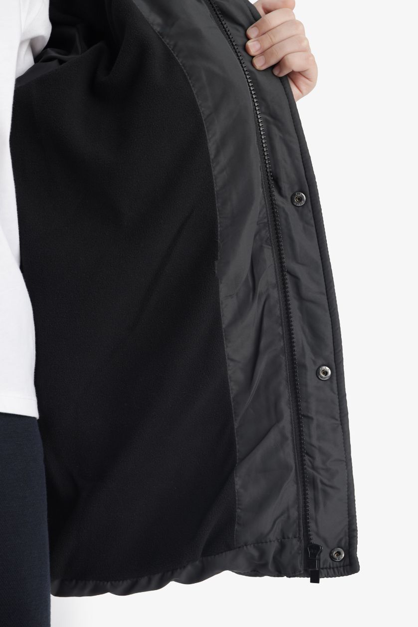 Erkek Çocuk - Genç Erkek Antrasit Su Geçirmez Kapüşonlu Polar Astarlı Parka Erkek Çocuk