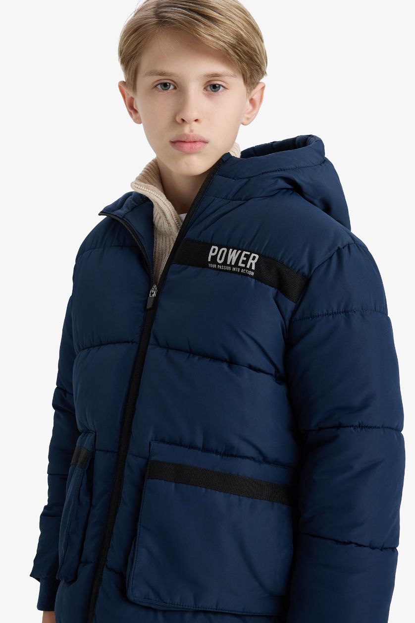 Erkek Çocuk - Genç Erkek Lacivert Su İtici Kapüşonlu Polar Astarlı Parka Erkek Çocuk