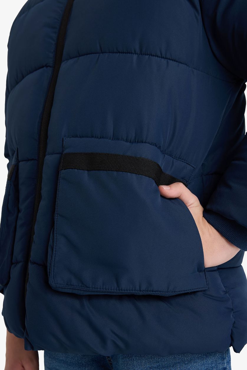 Erkek Çocuk - Genç Erkek Lacivert Su İtici Kapüşonlu Polar Astarlı Parka Erkek Çocuk