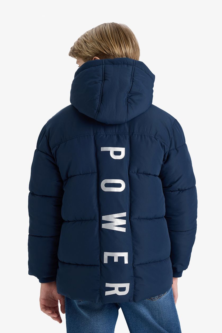 Erkek Çocuk - Genç Erkek Lacivert Su İtici Kapüşonlu Polar Astarlı Parka Erkek Çocuk