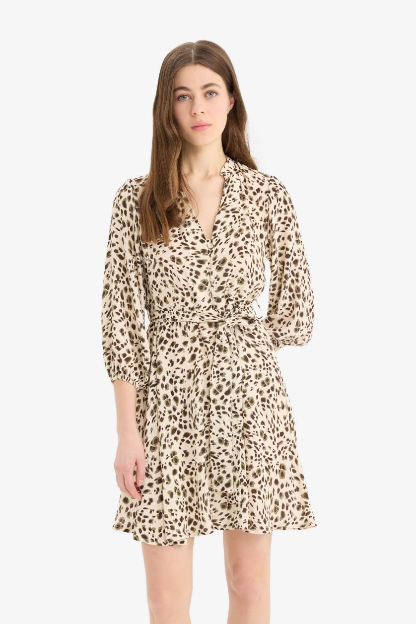 WOMAN Ecru Stand Collar Tie-Dye Midi Dress