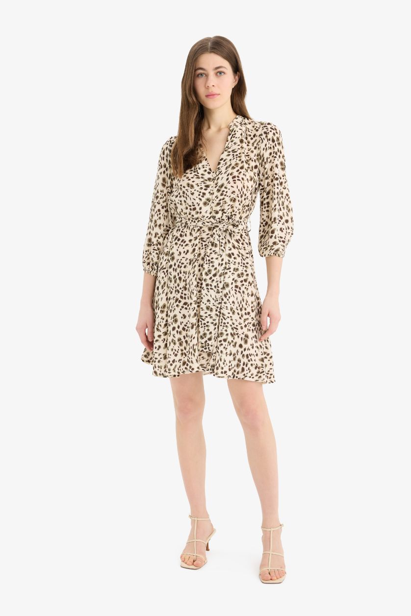 WOMAN Ecru Stand Collar Tie-Dye Midi Dress