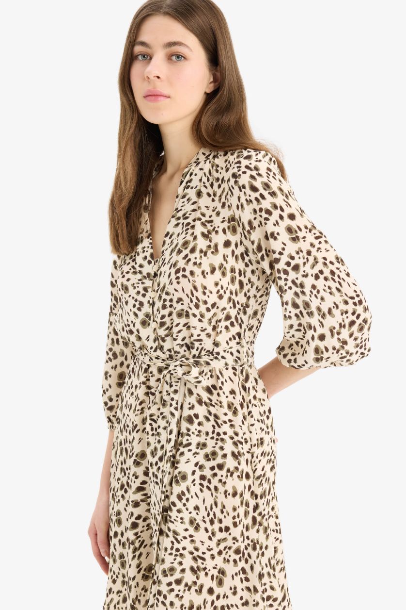 WOMAN Ecru Stand Collar Tie-Dye Midi Dress