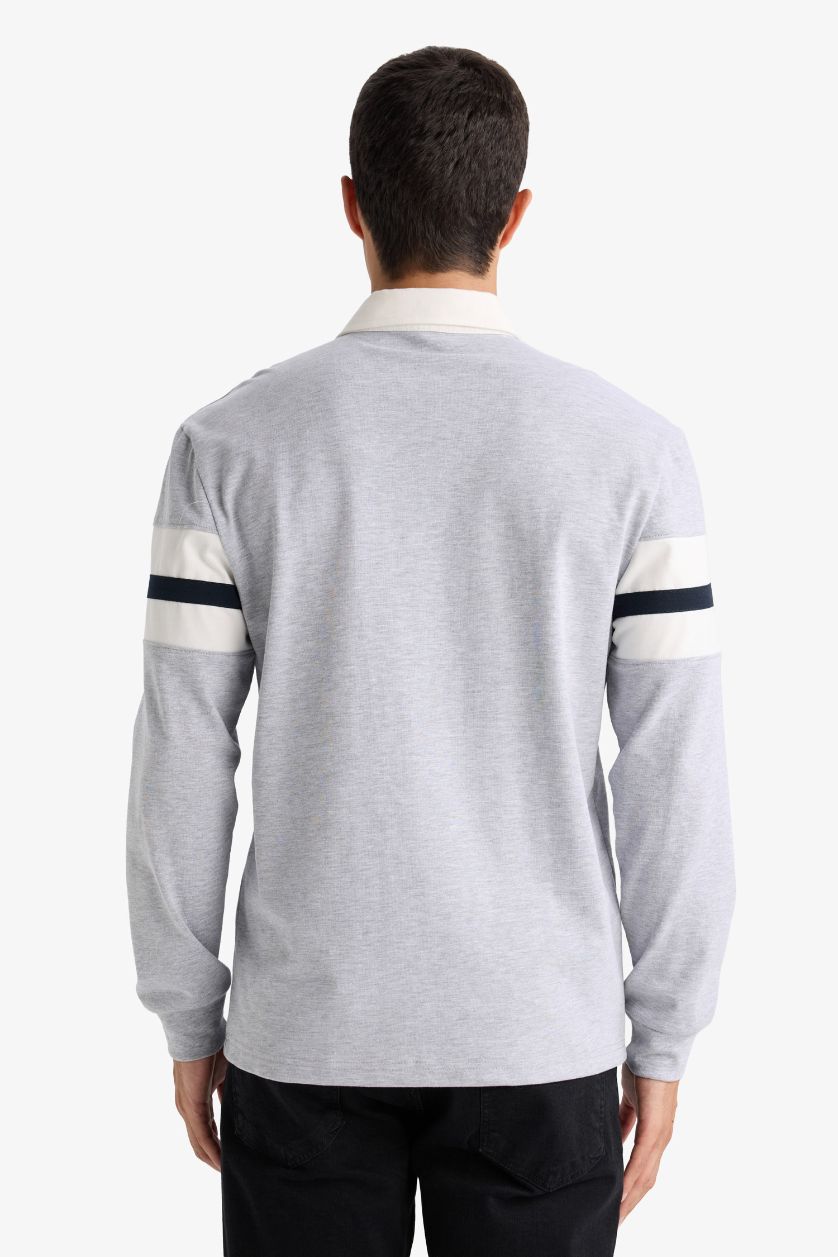 رجال ميلانج رمادي تيشيرت بولو ردن طويل قصة عادية