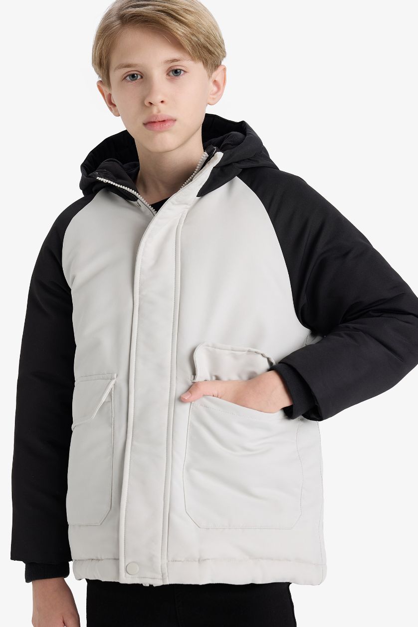 BOYS & TEENS Light Grey Boy Waterproof Hooded Fleece Lined Jacket