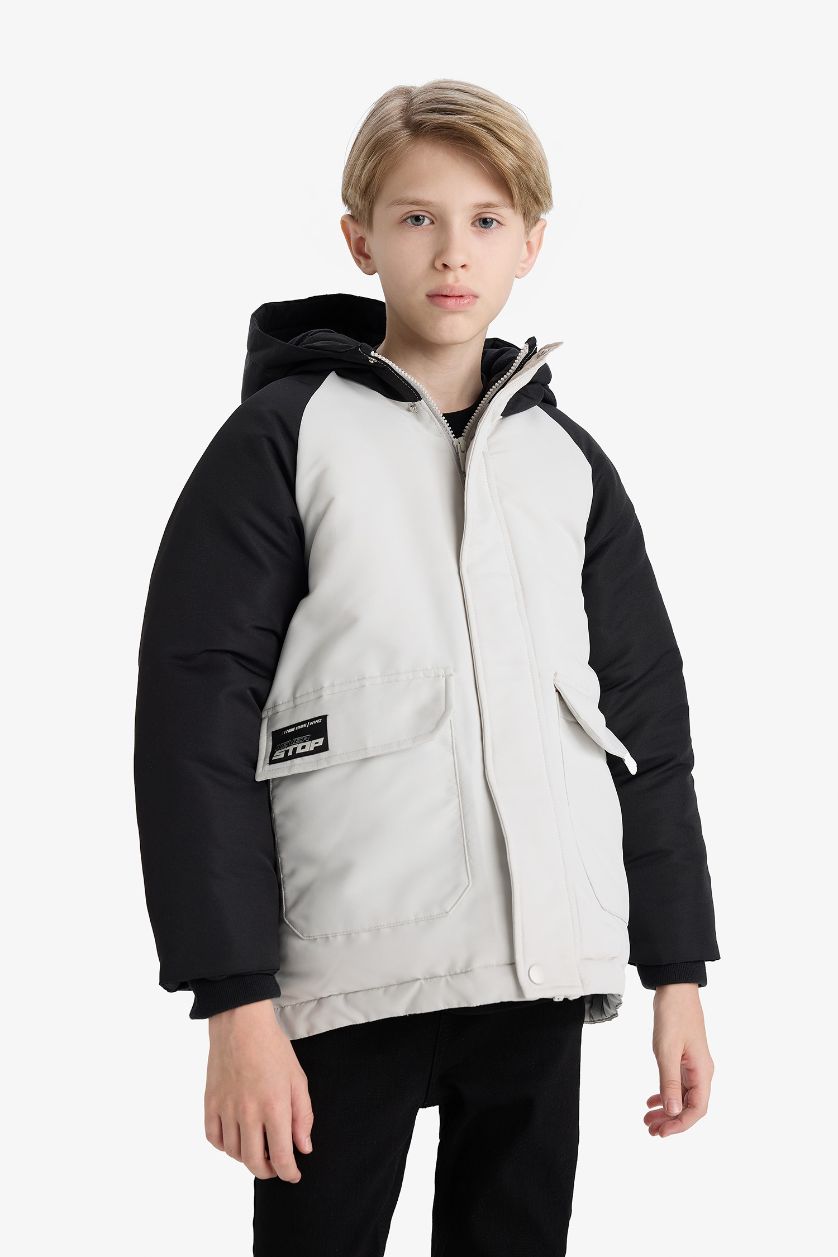 BOYS & TEENS Light Grey Boy Waterproof Hooded Fleece Lined Jacket
