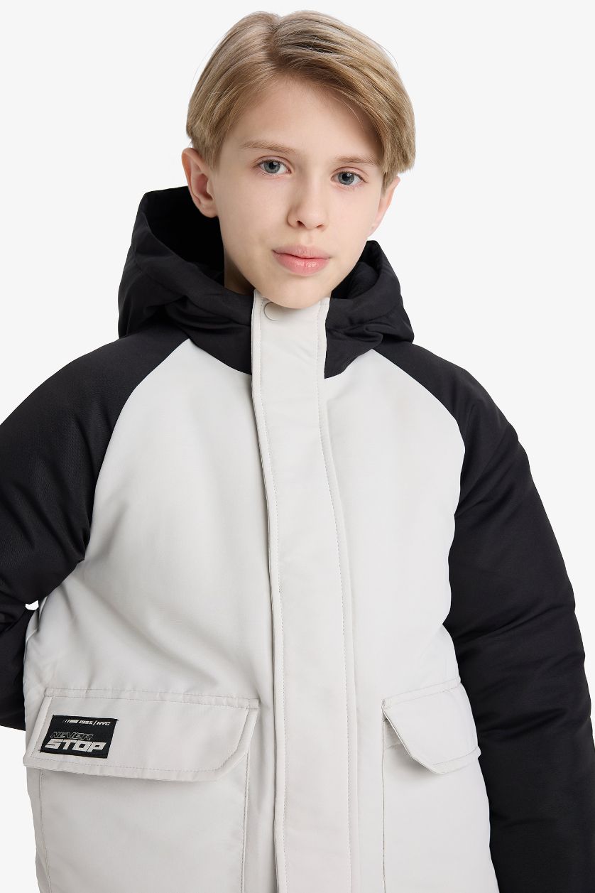 BOYS & TEENS Light Grey Boy Waterproof Hooded Fleece Lined Jacket