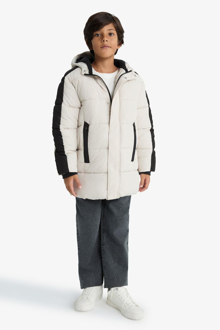 BOYS & TEENS Beige Boy Waterproof Fleece Lined Puffer Jacket