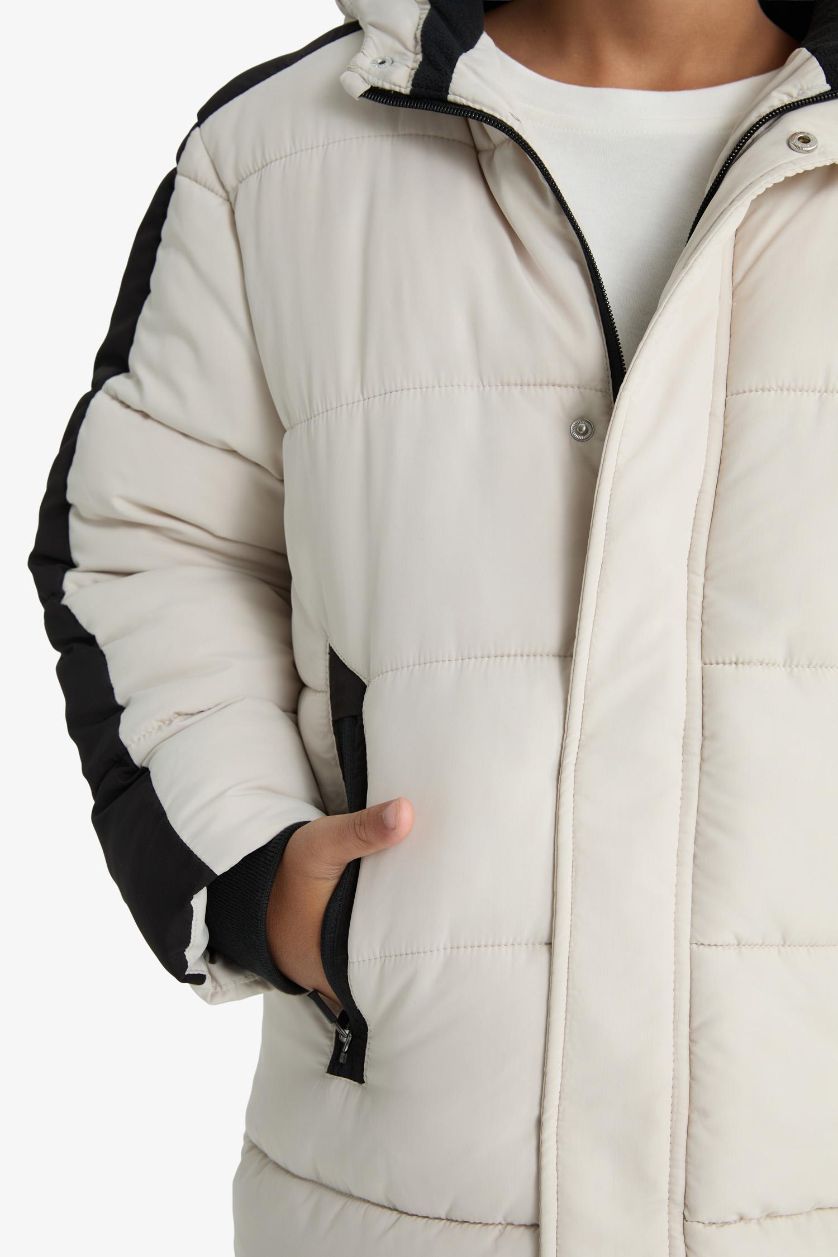 BOYS & TEENS Beige Boy Waterproof Fleece Lined Puffer Jacket