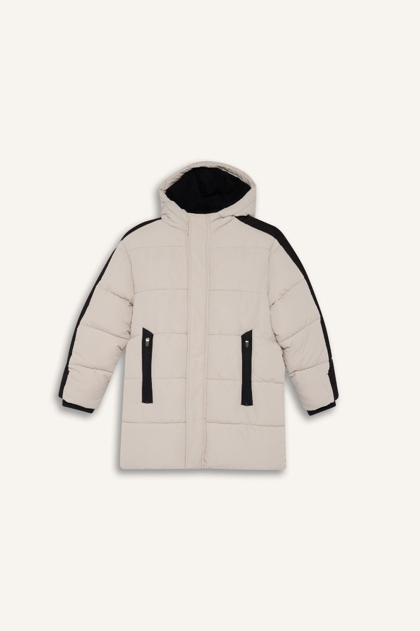 BOYS & TEENS Beige Boy Waterproof Fleece Lined Puffer Jacket