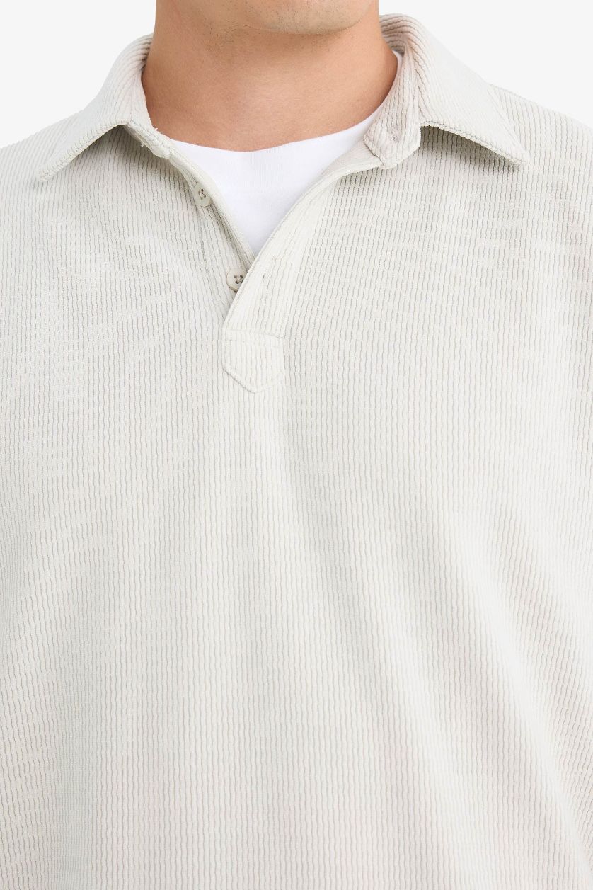 رجال اللون الحجري سويت شيرت قصة عادية برقبة بولو