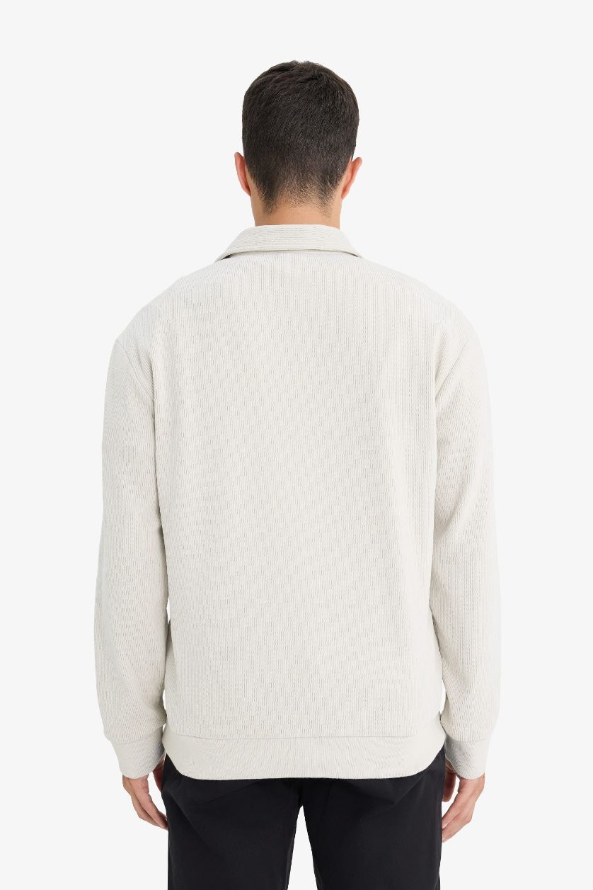 رجال اللون الحجري سويت شيرت قصة عادية برقبة بولو