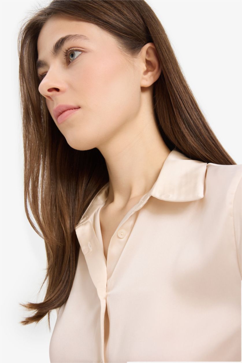 WOMAN Light Stone Regular Fit Satin Long Sleeve Shirt