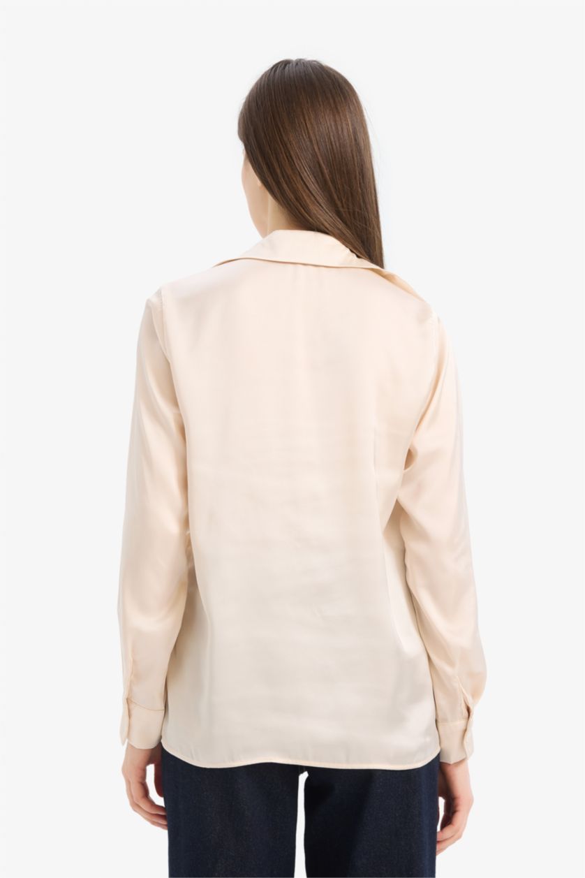 WOMAN Light Stone Regular Fit Satin Long Sleeve Shirt
