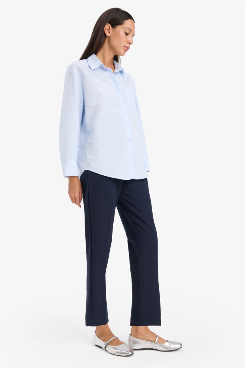 WOMAN Blue Oversize Fit Shirt Collar Poplin Long Sleeve Shirt