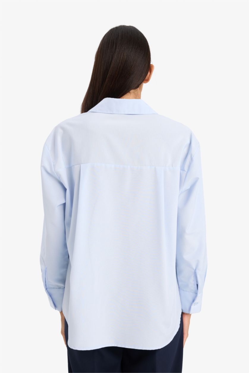 WOMAN Blue Oversize Fit Shirt Collar Poplin Long Sleeve Shirt