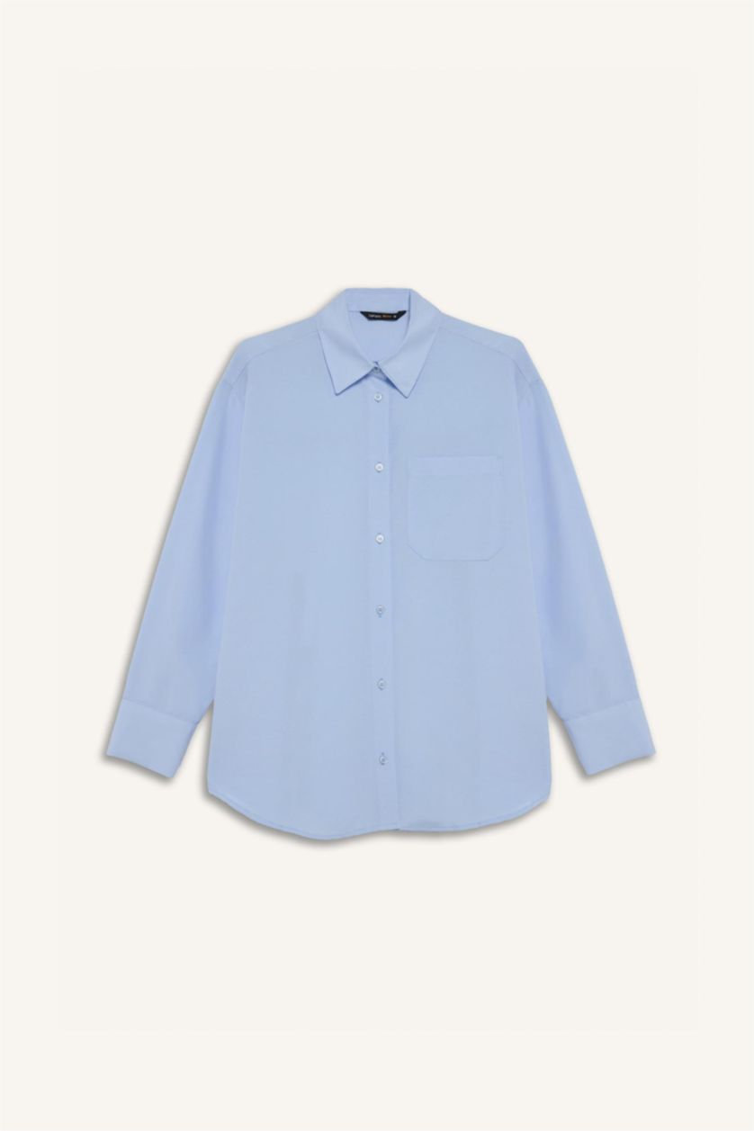 WOMAN Blue Oversize Fit Shirt Collar Poplin Long Sleeve Shirt