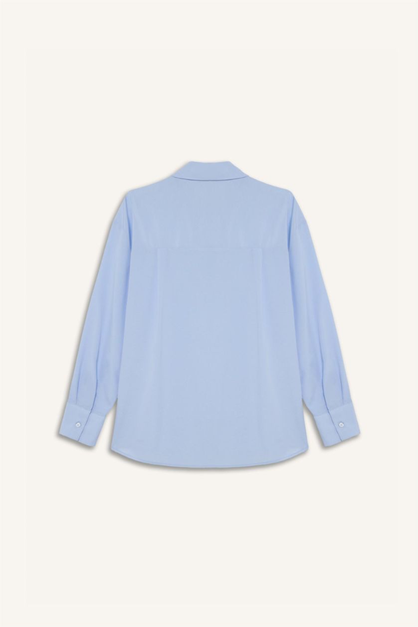 WOMAN Blue Oversize Fit Shirt Collar Poplin Long Sleeve Shirt
