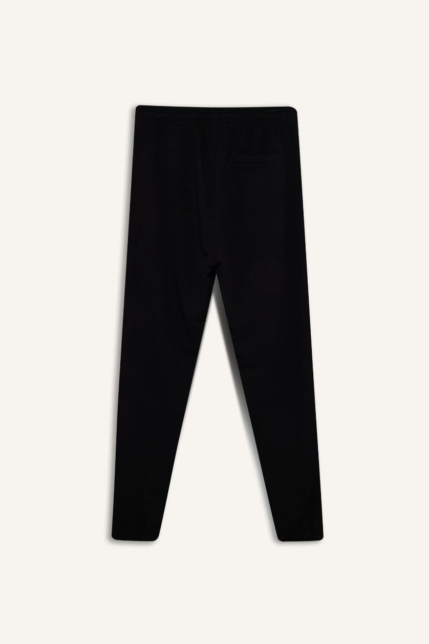 Erkek Siyah Regular Fit Beli Bağcılı Paçası Lastikli Cepli Basic Düz Jogger Eşofman Altı