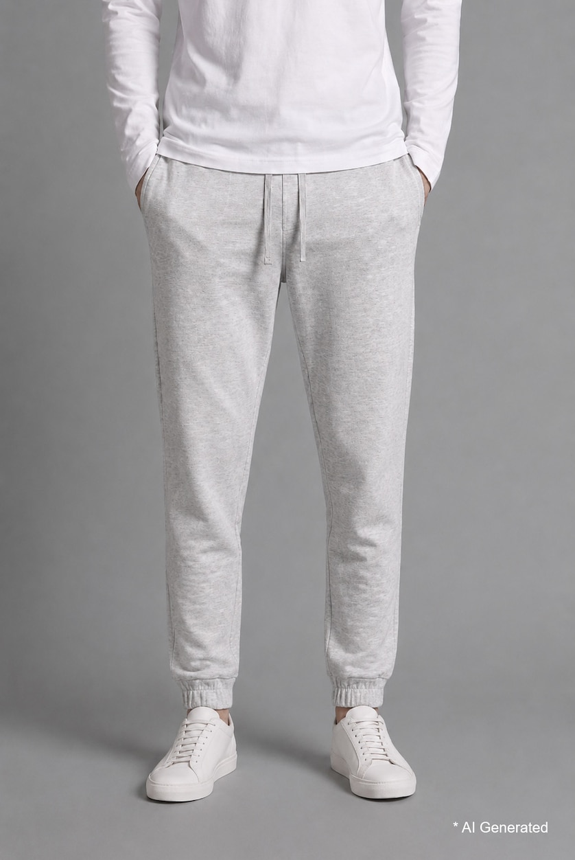 Men Grey Melange Slim Fit Zippered Jogger Sweatpants