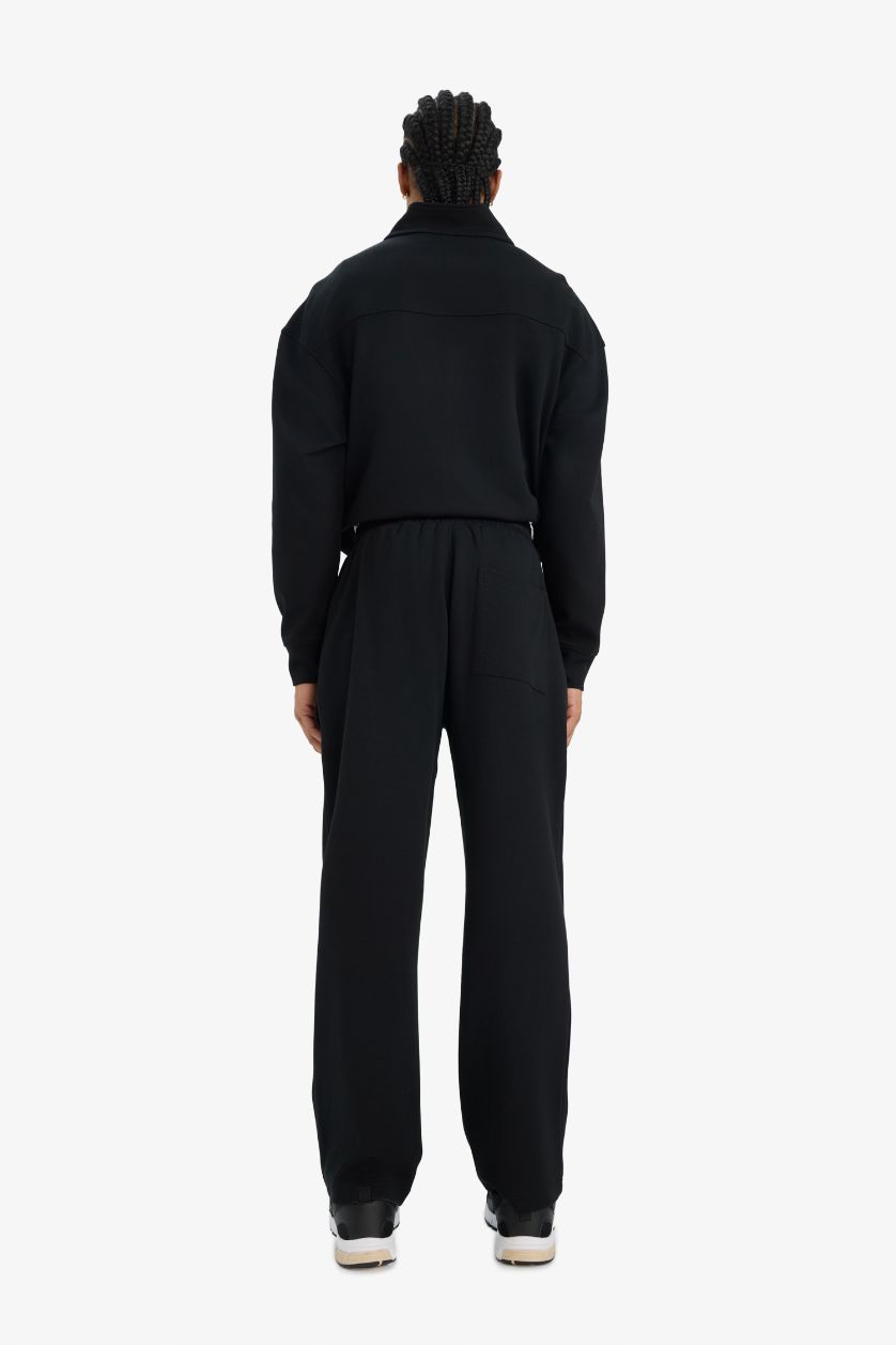 Erkek Siyah Wide Leg Beli Bağcıklı Geniş Paça Bol Eşofman Altı