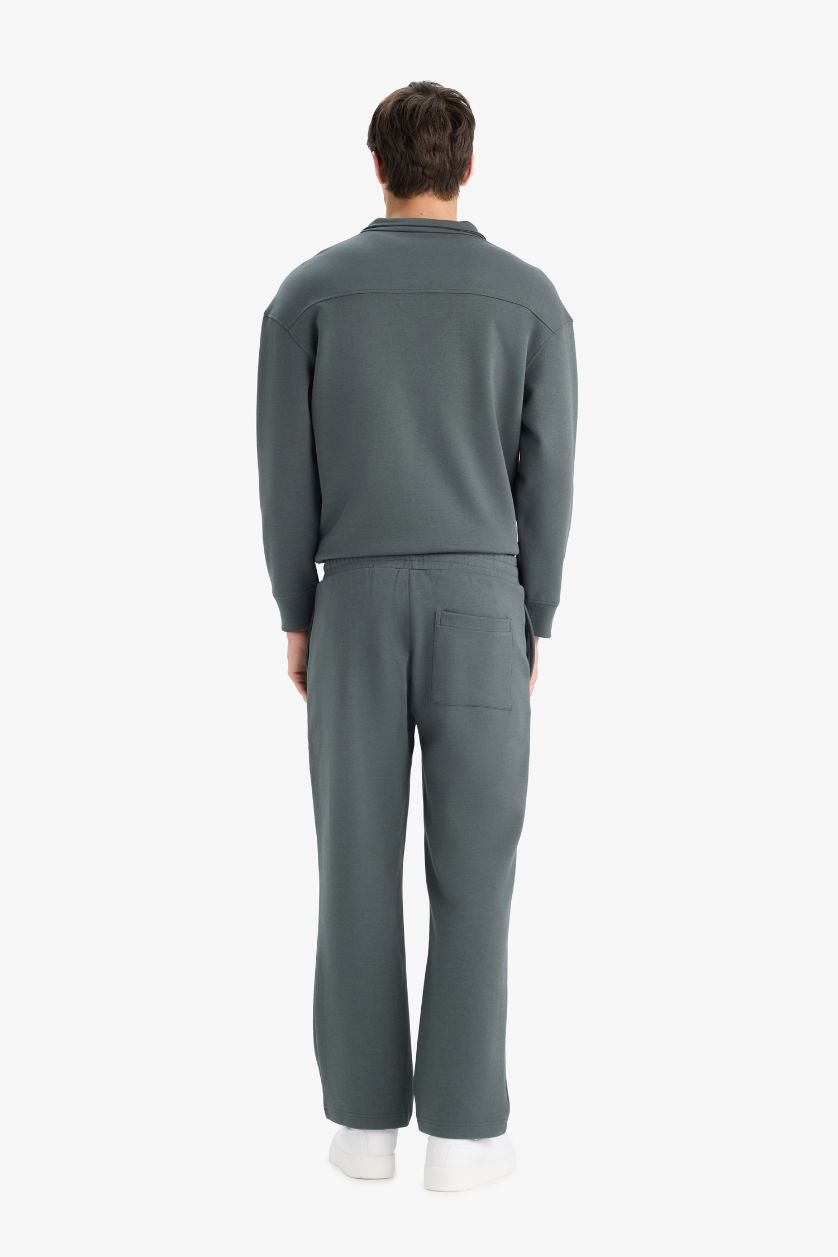 Erkek Koyu Petrol Wide Leg Beli Bağcıklı Geniş Paça Bol Eşofman Altı