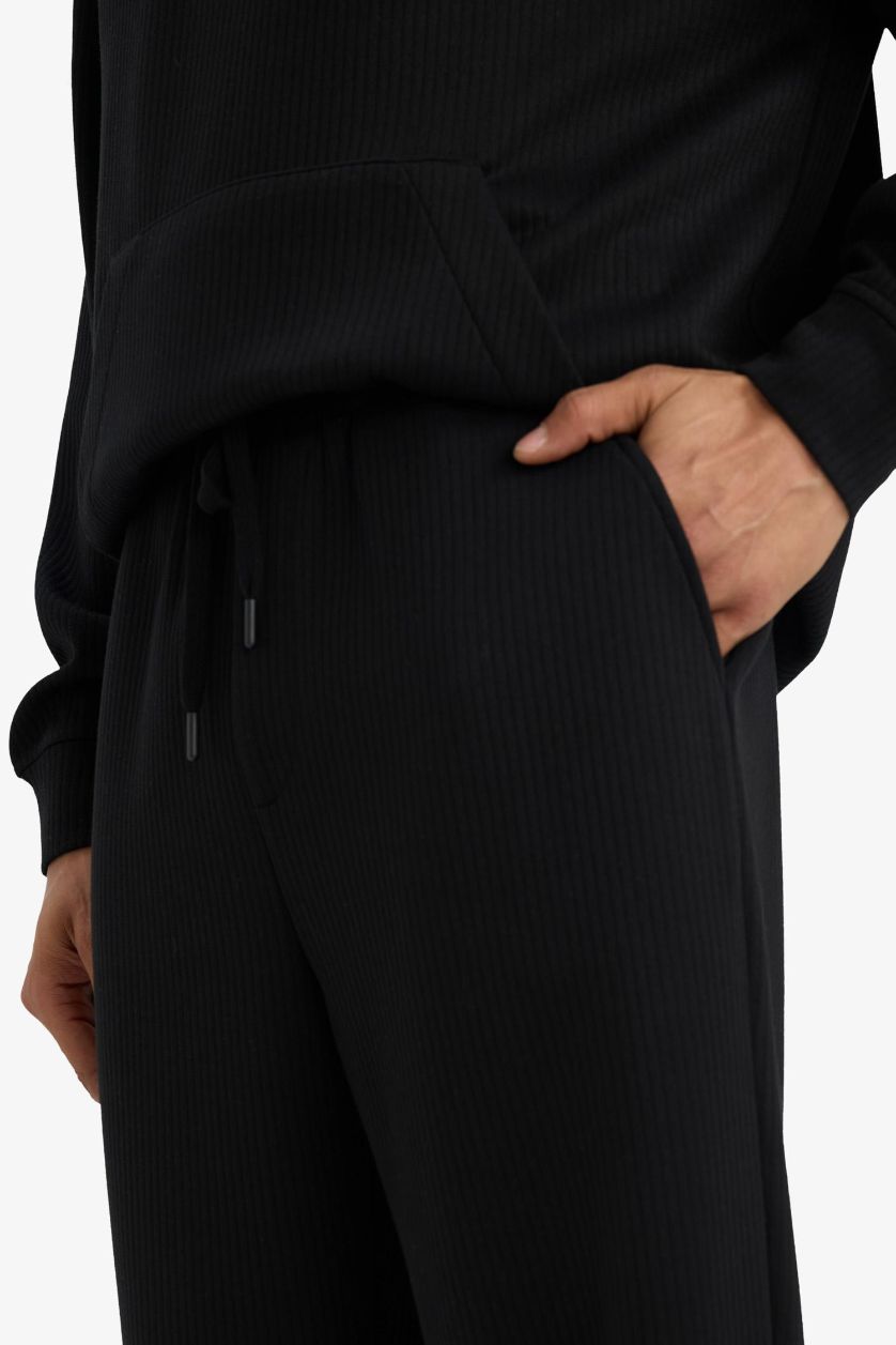 Man Black Wide Leg Textured Sweatpants