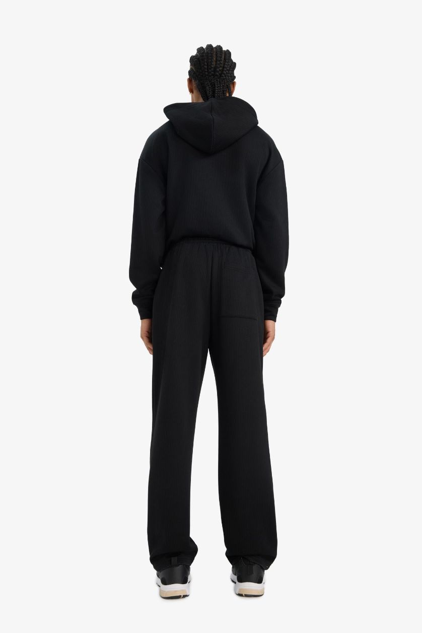 Man Black Wide Leg Textured Sweatpants