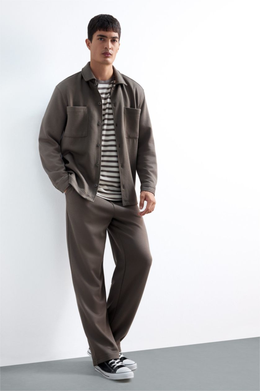 Man Light Brown Wide Leg Textured Sweatpants
