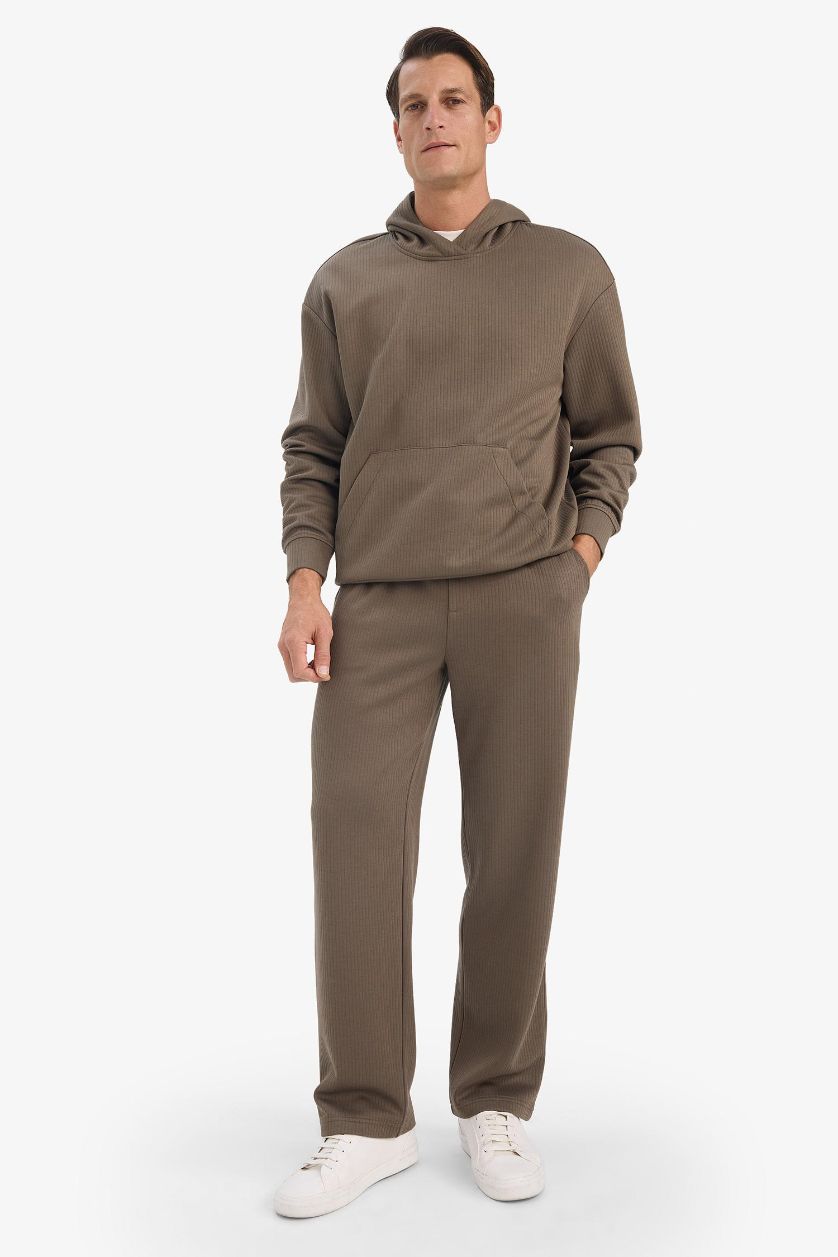 Man Light Brown Wide Leg Textured Sweatpants