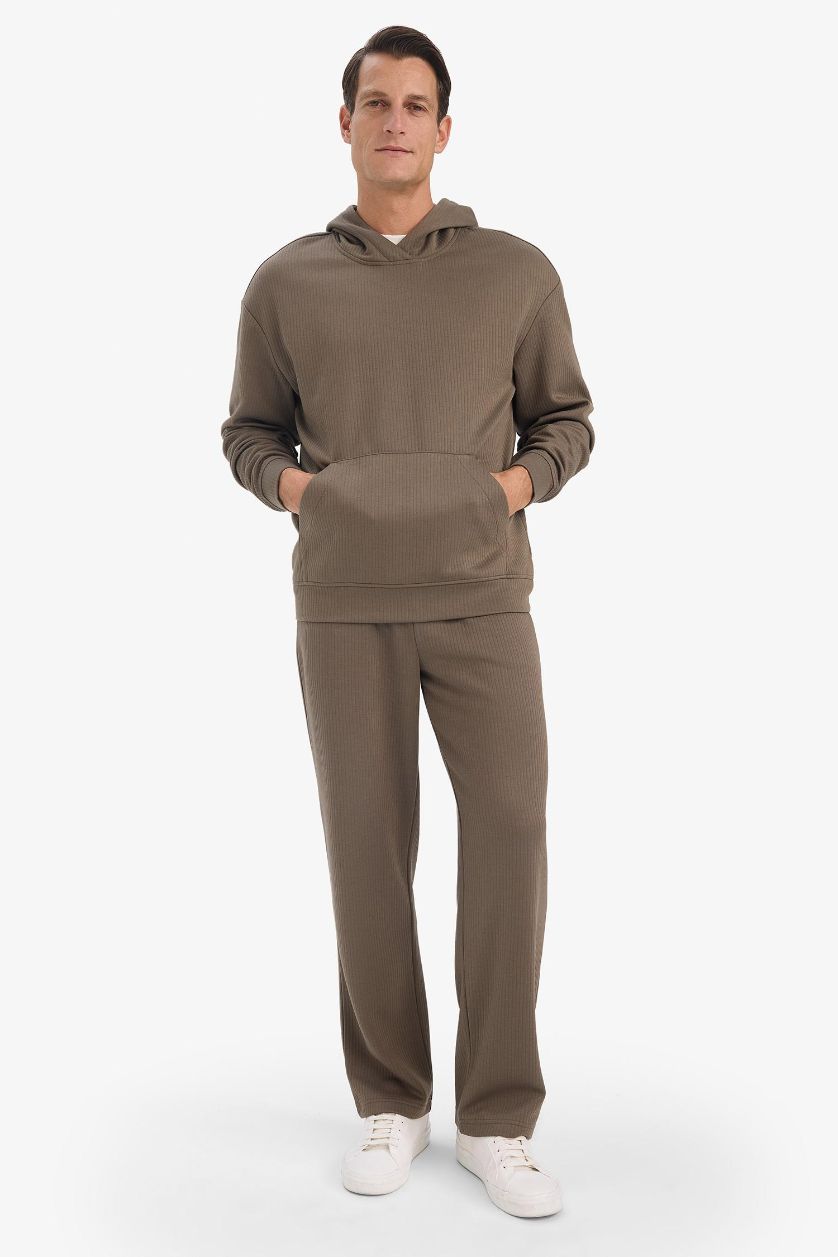 Man Light Brown Wide Leg Textured Sweatpants