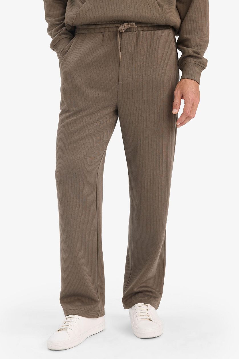 Man Light Brown Wide Leg Textured Sweatpants