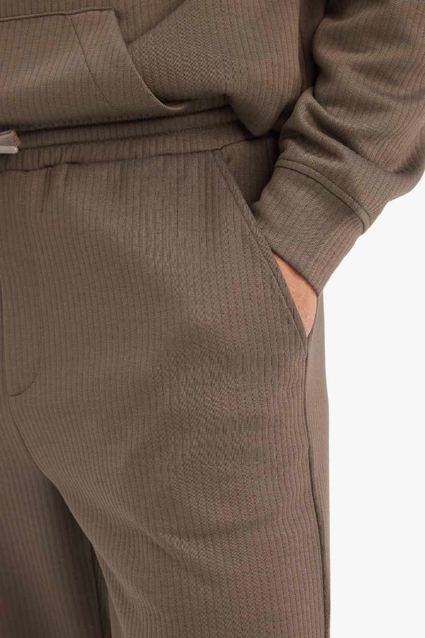Man Light Brown Wide Leg Textured Sweatpants